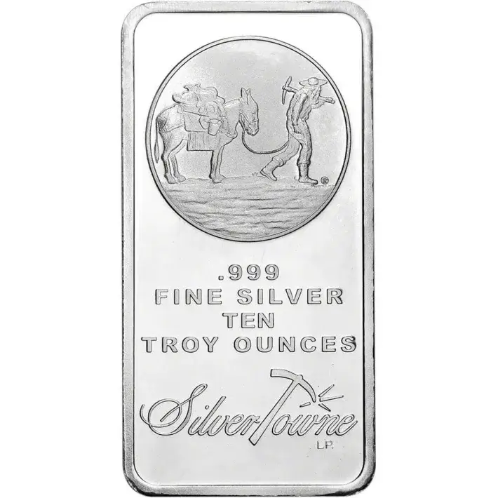 10 oz. SilverTowne Silver Bar - Trademark Prospector Design - 999 Fine #1