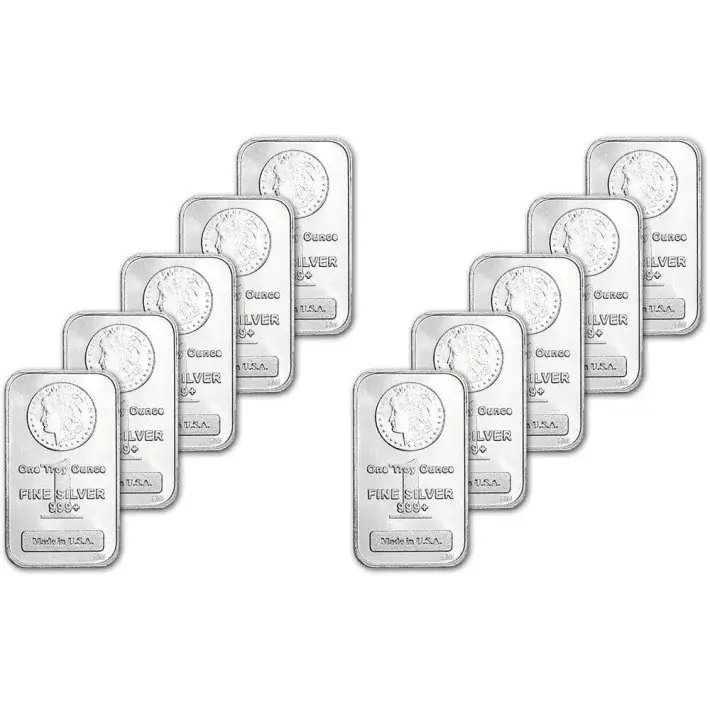 TEN (10) 1 oz. Highland Mint Silver Bar - Morgan Dollar Design .999+ Fine #1