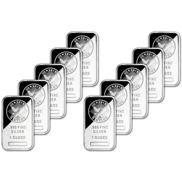 TEN (10) 1 oz Silver Bar - Sunshine Minting - .999 Fine - Sealed #1