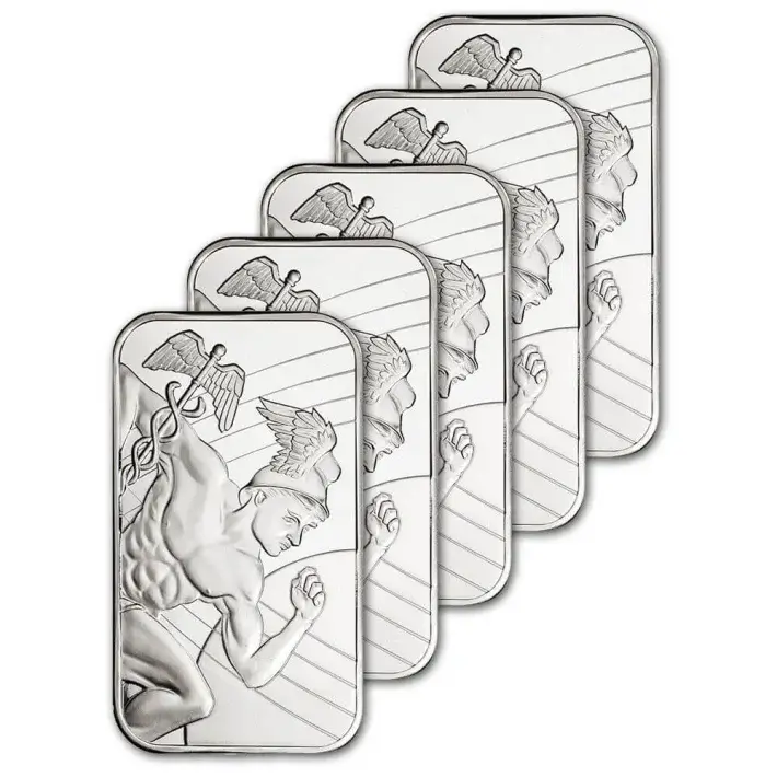 FIVE (5) 1 oz Silver Bar - Sunshine Minting Mercury .999 Fine - Sealed #1