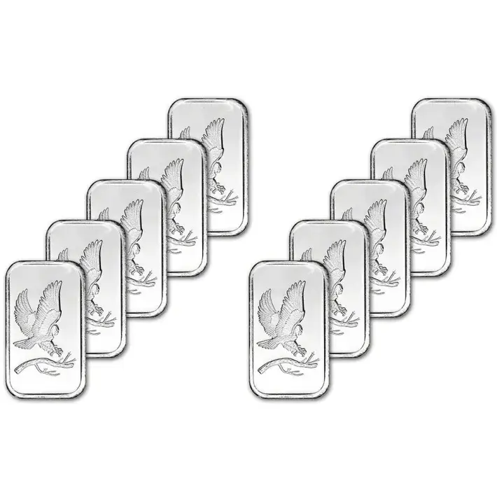 TEN 1 oz. SilverTowne Silver Bar - Bald Eagle Design - 999 Fine #1