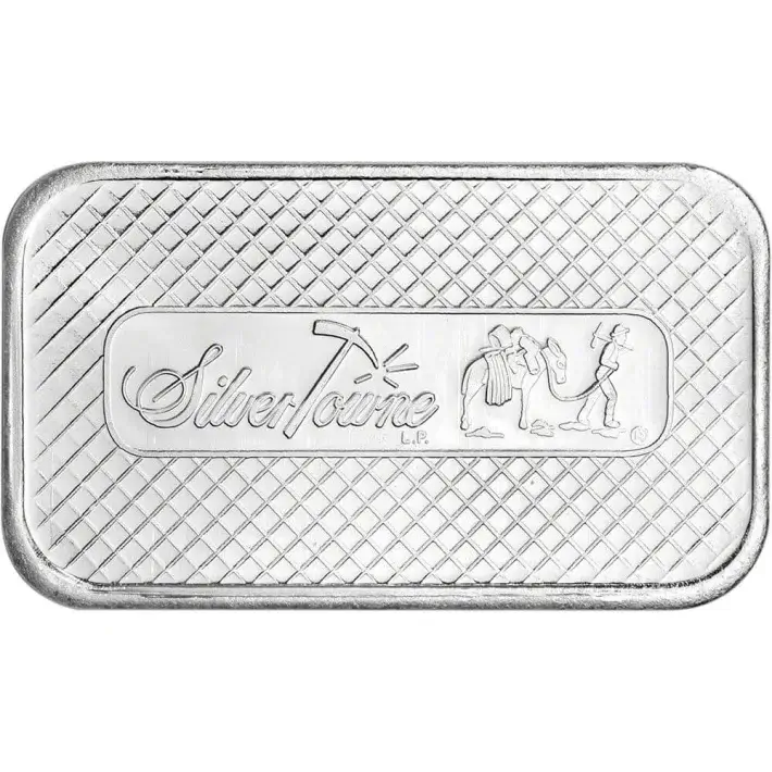 FIVE 1 oz. SilverTowne Silver Bar - Trademark Prospector Design - 999 Fine #2