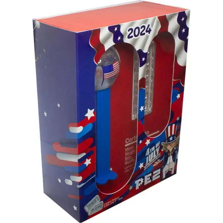 30 gram PAMP Suisse 4th of July PEZ Dispenser & Silver Wafers 9999 Fine in Box #2