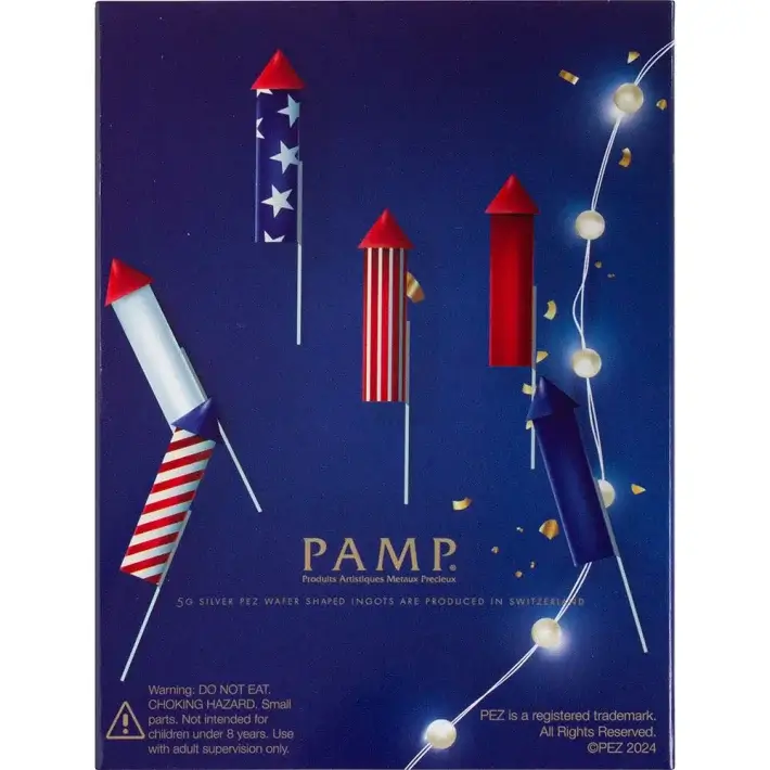 30 gram PAMP Suisse 4th of July PEZ Dispenser & Silver Wafers 9999 Fine in Box #4