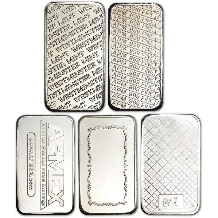 5 oz Silver Bar - Random Brand Secondary Market .999 Fine - FIVE 5 Bars #2