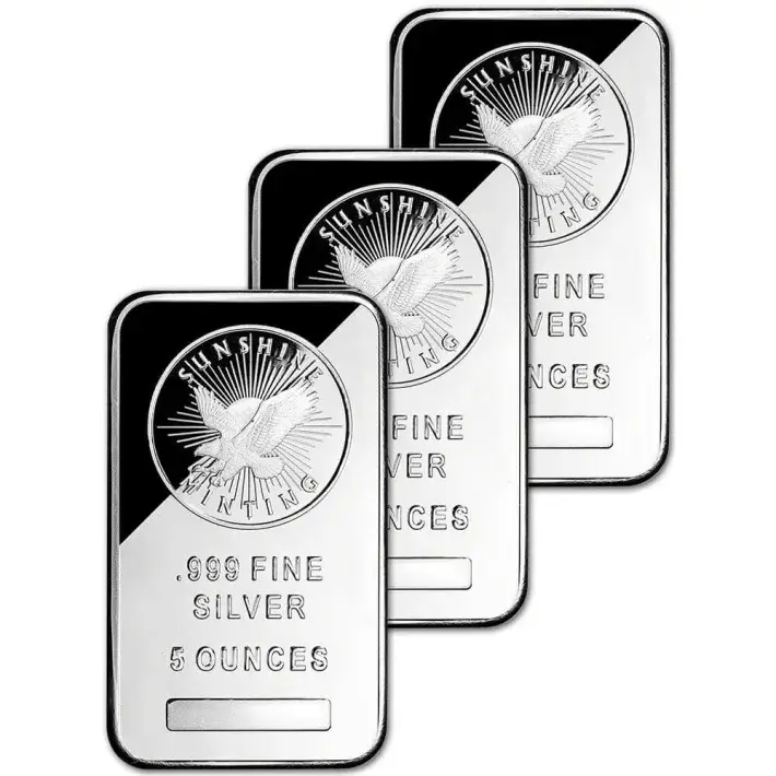 THREE (3) 5 oz. Silver Bar - Sunshine Minting - .999 Fine #1