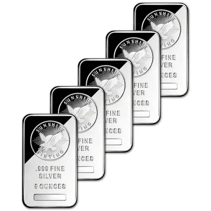 FIVE (5) 5 oz. Silver Bar - Sunshine Minting - .999 Fine - Sealed #1