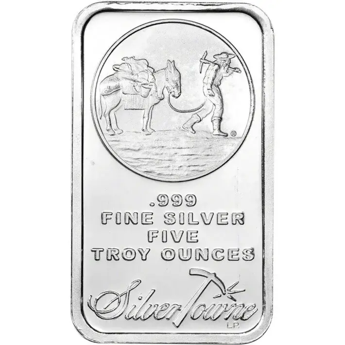 TEN 5 oz. SilverTowne Silver Bar - Trademark Prospector Design - 999 Fine #2