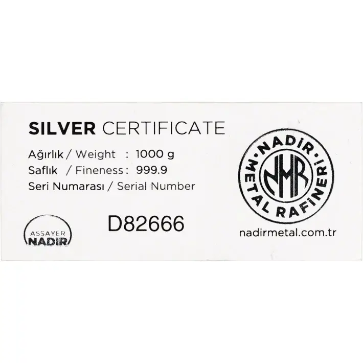 Kilo (32.15 oz.) Nadir Metal Rafineri Refinery Silver Bar - 999.9 Fine #2