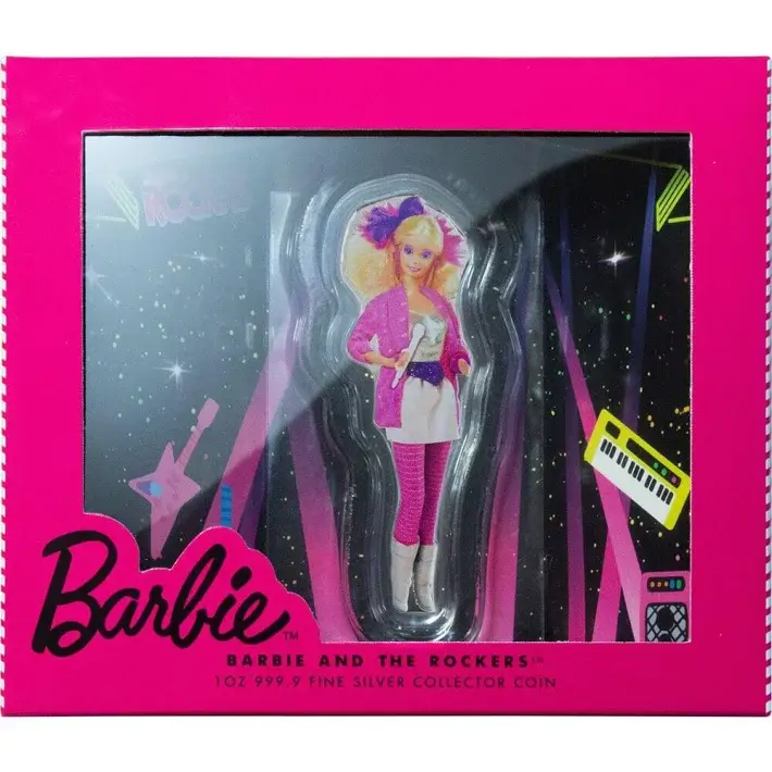1 oz PAMP Suisse Silver 2024 Barbie & The Rockers Colored Coin $2 in Gift Box #1