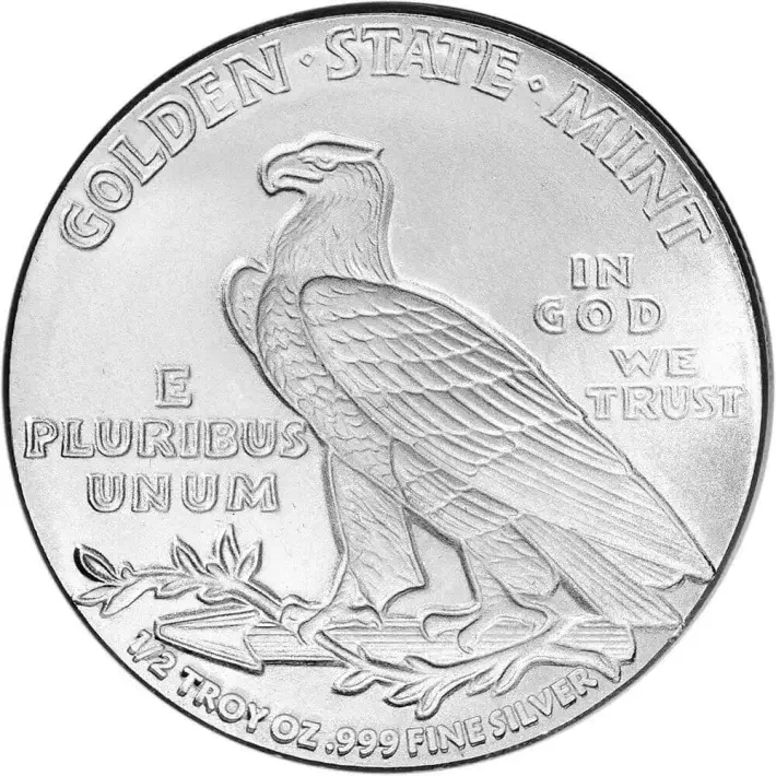 1/2 oz Golden State Mint Silver Round Incuse Indian .999 Fine 5 Tubes of 20 #3