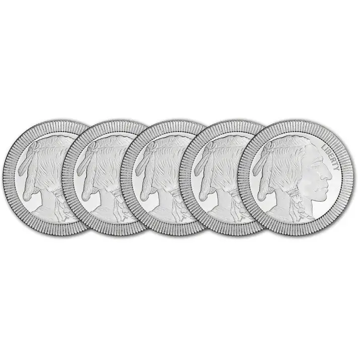 FIVE (5) 1 oz Silver Round SilverTowne Buffalo Stackable .999 #1