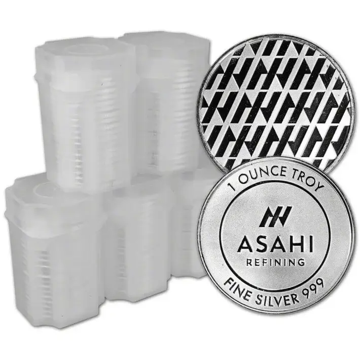 100 pc 1 oz Silver Round - Asahi Refining .999 Fine 5 Tubes of 20 #1