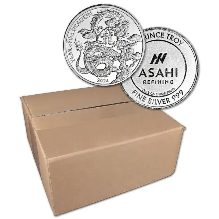 500 pc 1 oz Silver Round Asahi 2024 Lunar Year of the Dragon .999 Box of 500 #1