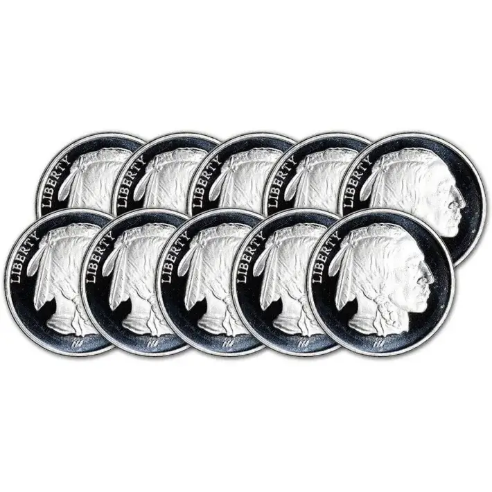 TEN (10) 1 oz Silver Round - Asahi Refining Buffalo Design .999 Fine #1