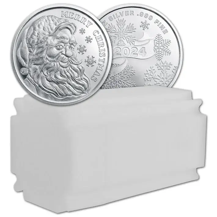 1 oz Golden State Mint Silver Round 2024 Santa .999 Fine Tube of 20 #1