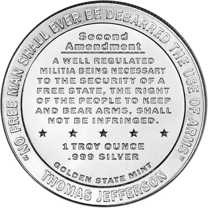1 oz. Golden State Mint Silver Round 2nd Amendment .999 Fine Tube of 20 #3