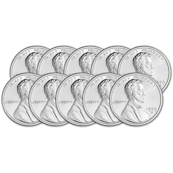 TEN (10) 1 oz. Golden State Mint Silver Round Lincoln Cent Design .999 Fine #1