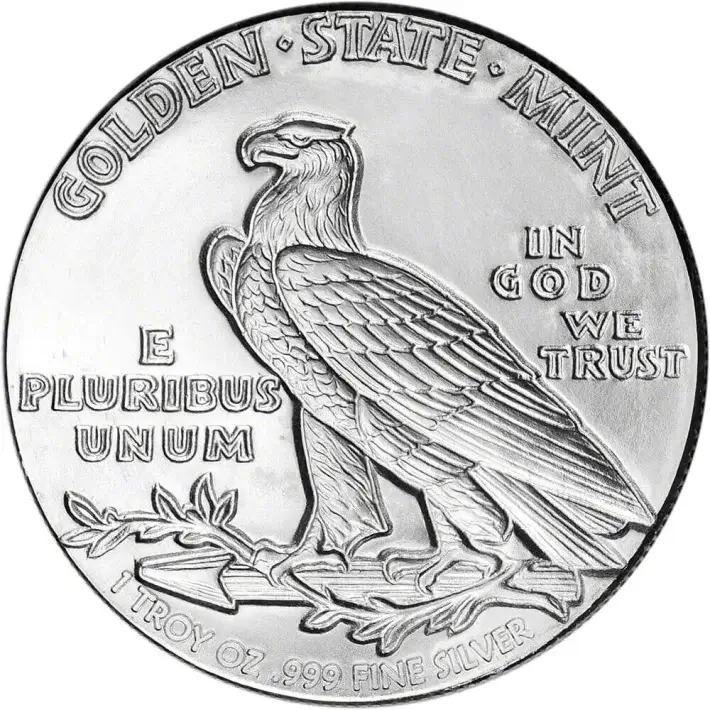 FIVE (5) 1 oz. Golden State Mint Silver Round Incuse Indian .999 Fine #2
