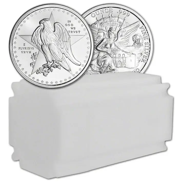 1 oz Golden State Mint Silver Round Texas Commemorative .999 Fine Tube of 20 #1