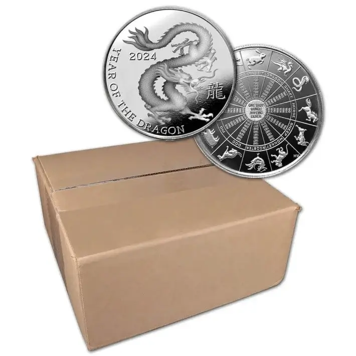100 pc 1 oz Highland Mint Silver Round Lunar Dragon .999 Sealed Box of 500 #1