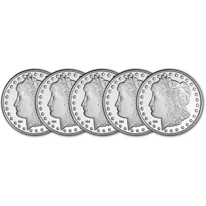 FIVE (5) 1 oz. Highland Mint Silver Round Morgan Dollar Design .999 Fine #1