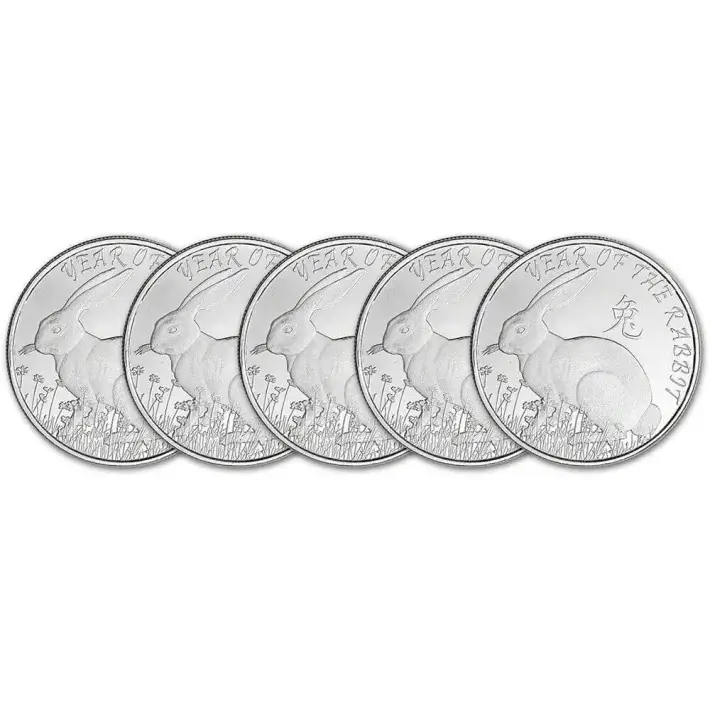 FIVE (5) 1 oz Highland Mint Silver Round Lunar Year of the Rabbit .999 Fine #1
