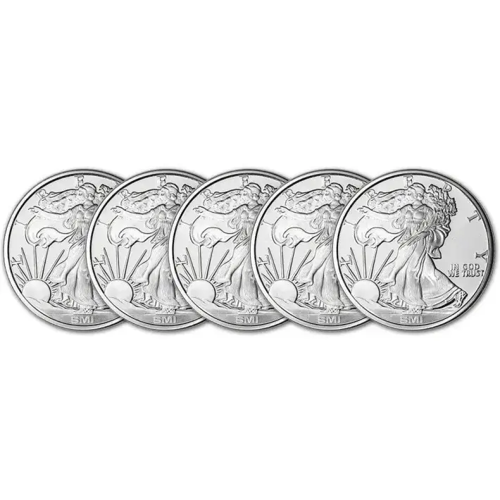 FIVE (5) 1 oz. Silver Round - Sunshine Liberty - .999 Fine #1