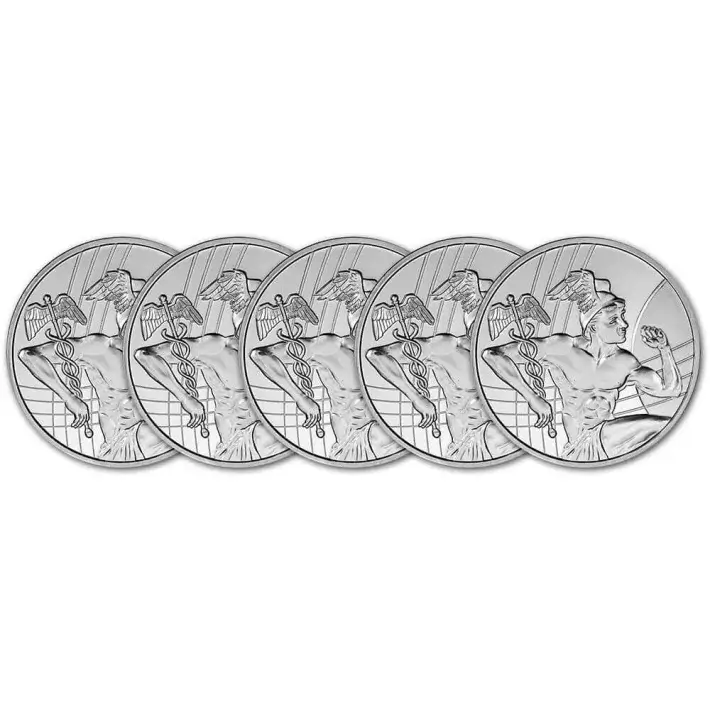 FIVE (5) 1 oz Silver Round - Sunshine Minting Mercury  .999 Fine #1