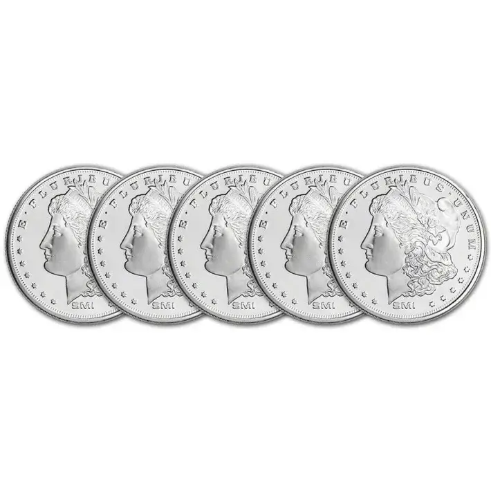 FIVE (5) 1 oz. Silver Round - Sunshine Morgan - .999 Fine #1
