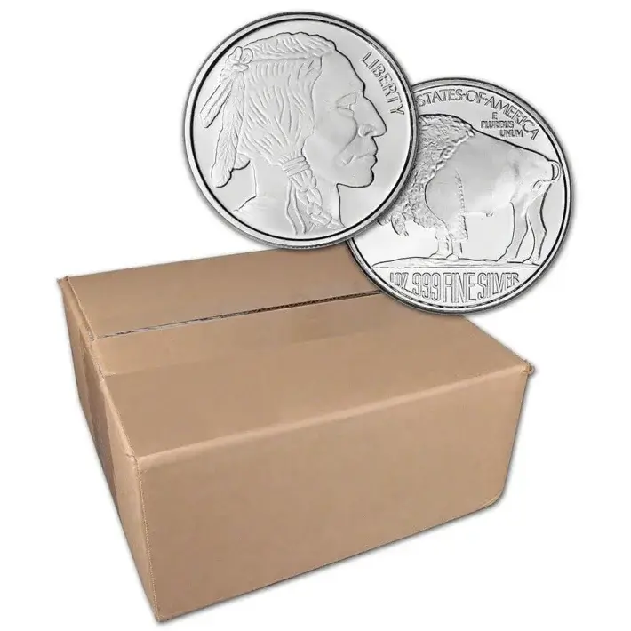 1 oz. SilverTowne Silver Round Buffalo Design 999 Fine  Sealed Box of 500 #1