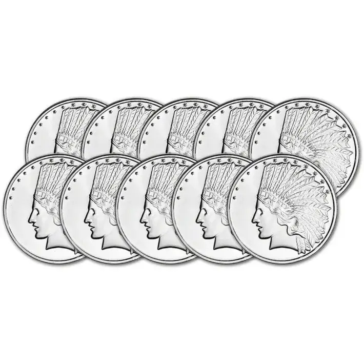 TEN 1 oz SilverTowne Silver Round - $10 Indian Design - 999 Fine #1