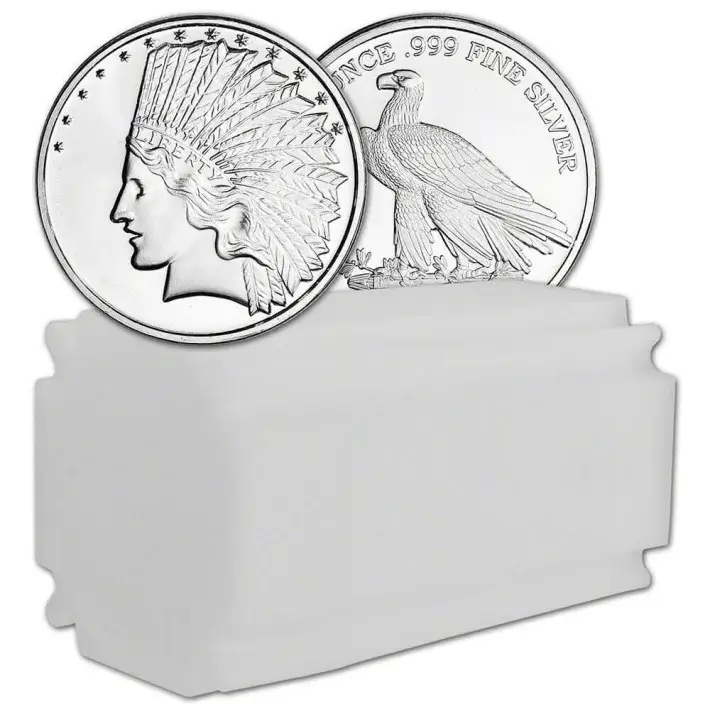 TWENTY 1 oz SilverTowne Silver Round $10 Indian Design  999 Fine Tube of 20 #1
