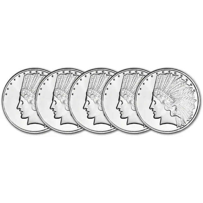 FIVE 1 oz SilverTowne Silver Round - $10 Indian Design - 999 Fine #1