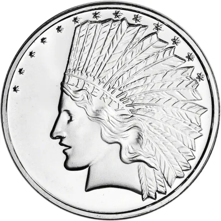 FIVE 1 oz SilverTowne Silver Round - $10 Indian Design - 999 Fine #3