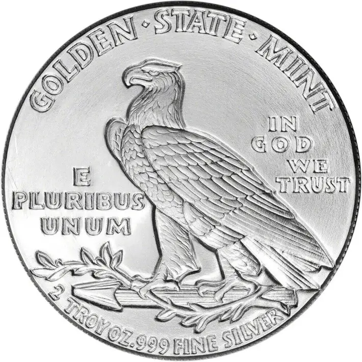 2 oz Golden State Mint Silver Round Incuse Indian .999 Fine #2