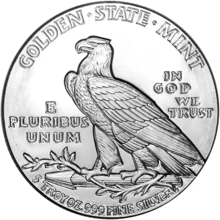 5 oz Golden State Mint Silver Round Incuse Indian Design .999 Fine #2