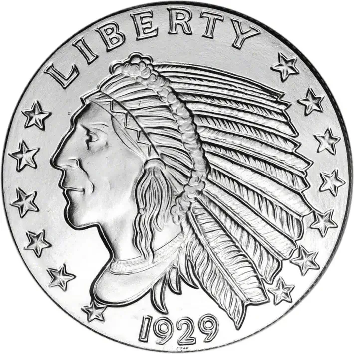 5 oz Golden State Mint Silver Round Incuse Indian Design .999 Fine #1