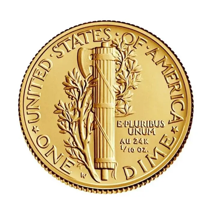2016 W US Gold Mercury Dime Centennial 1/10 oz in OGP #2