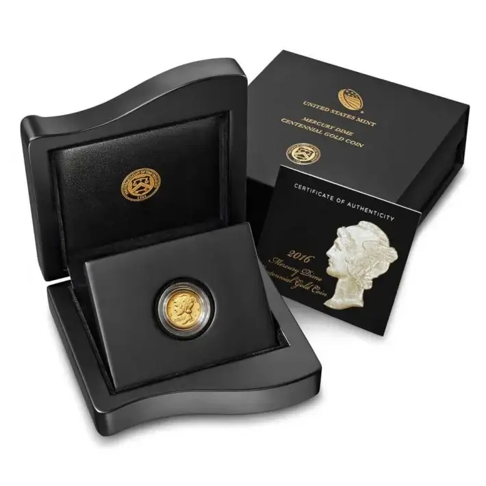 2016 W US Gold Mercury Dime Centennial 1/10 oz in OGP #1