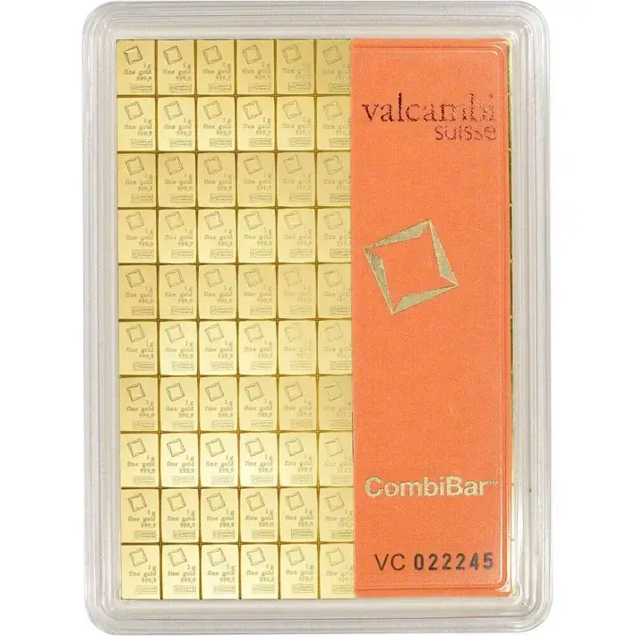 Valcambi Suisse 100 x 1 Gram Gold CombiBar (3.215 oz) with Assay Card #1