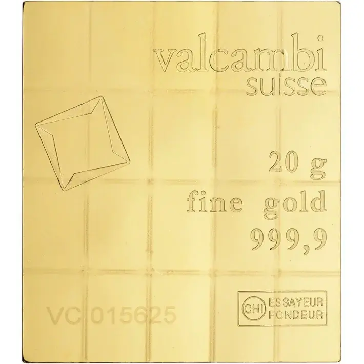 Valcambi Suisse 20x1 Gram Gold CombiBar (0.64 oz) with Assay Card #2