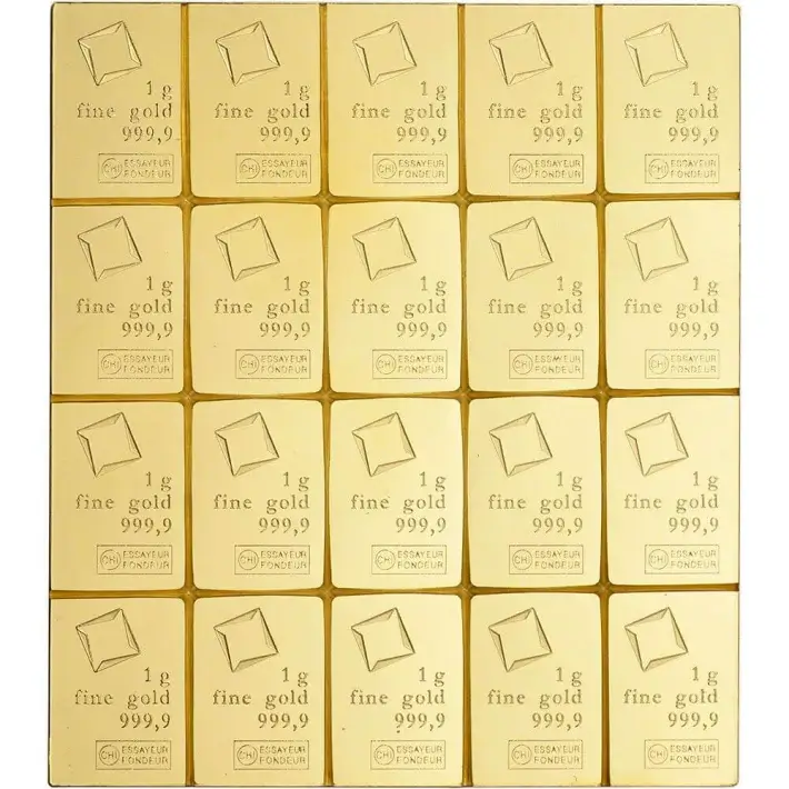 Valcambi Suisse 20x1 Gram Gold CombiBar (0.64 oz) with Assay Card #3