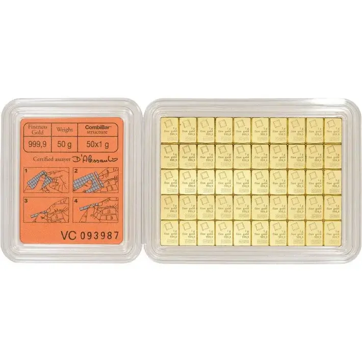 Valcambi 50x1 Gram Gold CombiBar (1.6075 oz) with Assay Card #3