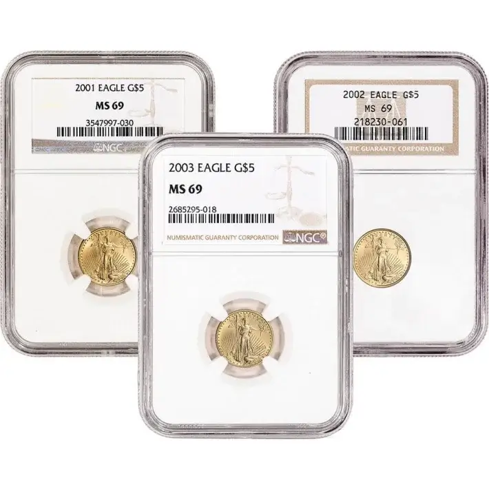 American Gold Eagle 1/10 oz $5 - NGC MS69 Random Date and Label #1