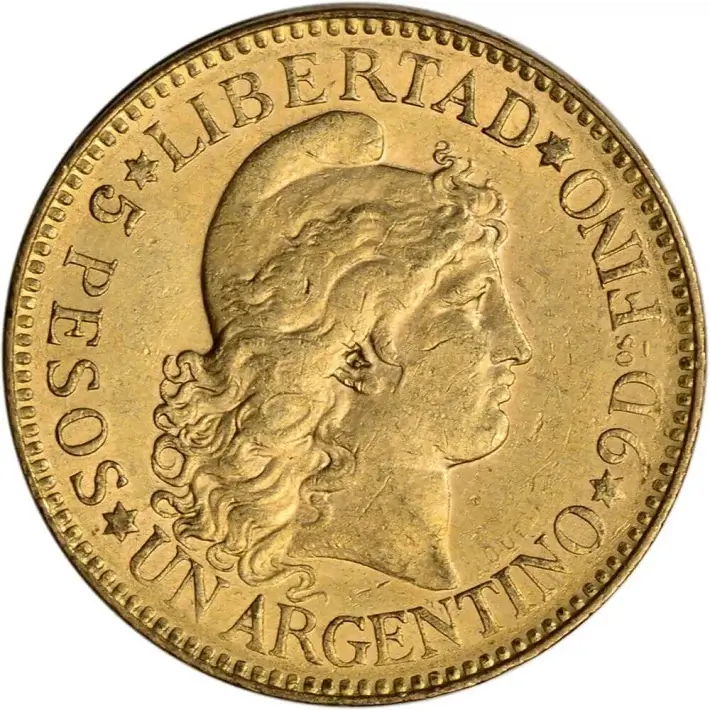 Argentina Gold 5 Pesos Un Argentino .2333 oz - Avg Circ Random Date #1