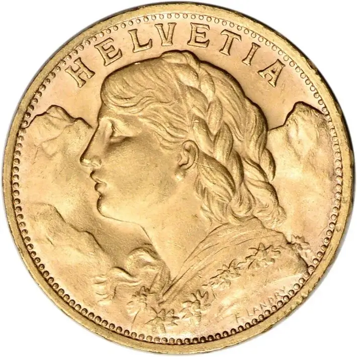 Swiss Gold 20 Francs - Helvetia - AU - BU - Random Date #1