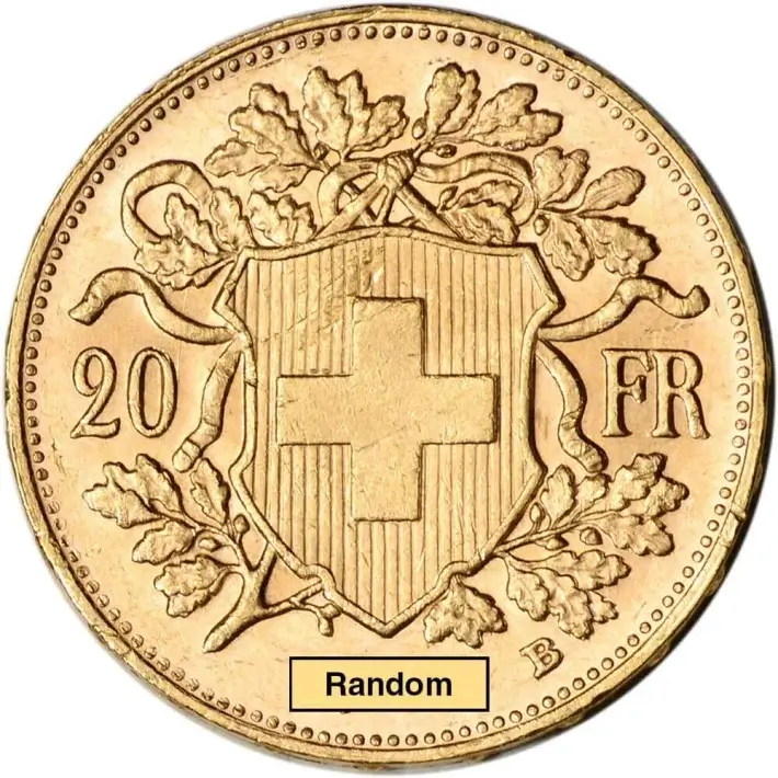 Swiss Gold 20 Francs - Helvetia - AU - BU - Random Date #2