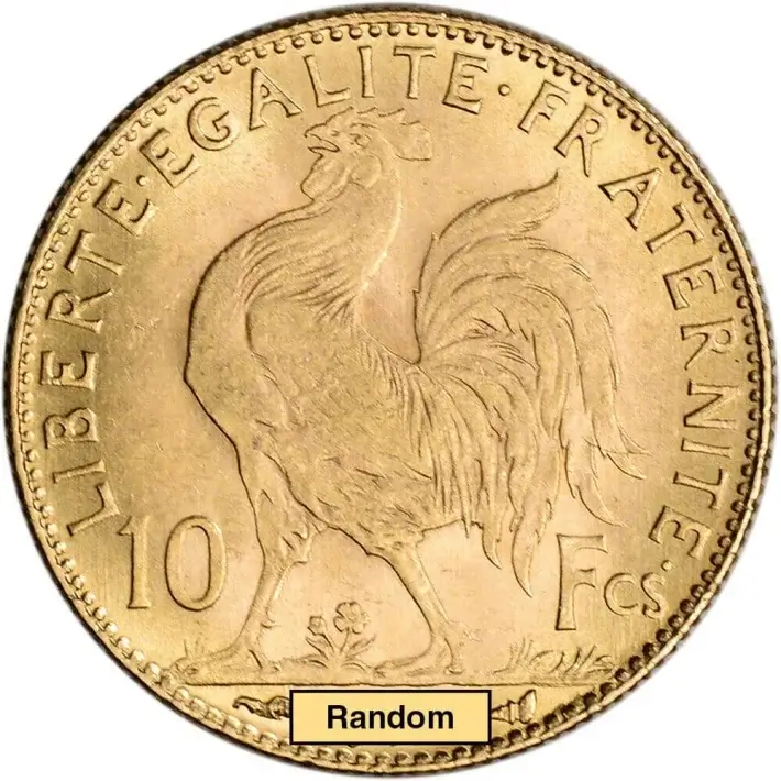 France Gold 10 Francs (.0933 oz) - Rooster - Avg Circ - Random Date #2