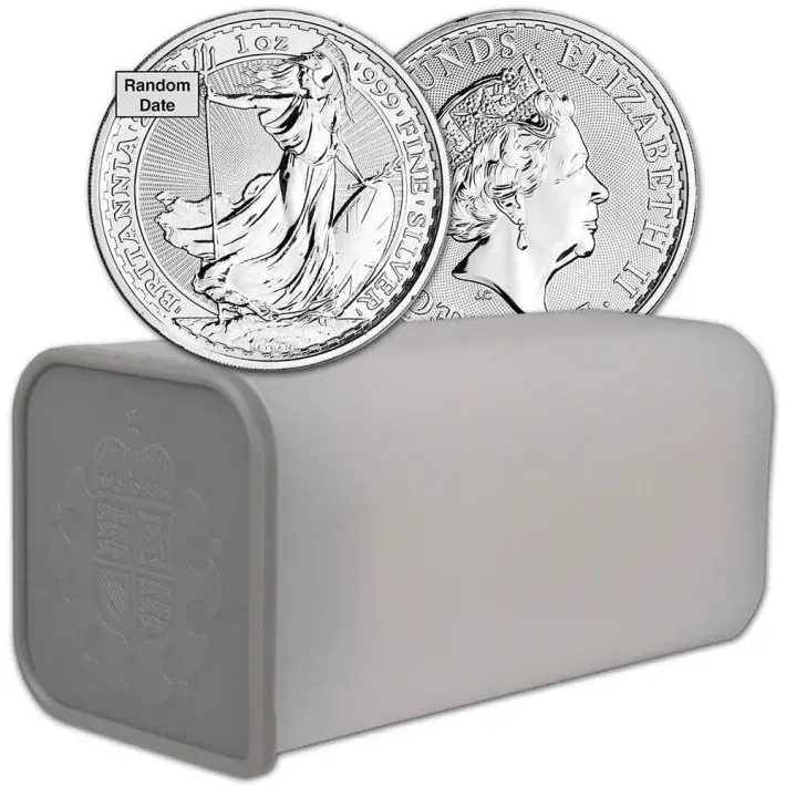Great Britain Silver Britannia £2 1 oz BU - 1 Roll - 25 Coins Tube - Random Date #1